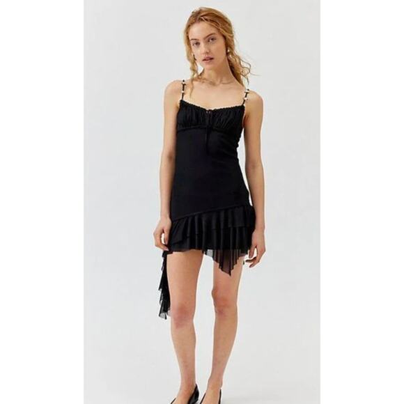 UO Rosebud Mesh Mini Dress Medium Ruffle Hem - Picture 1 of 6